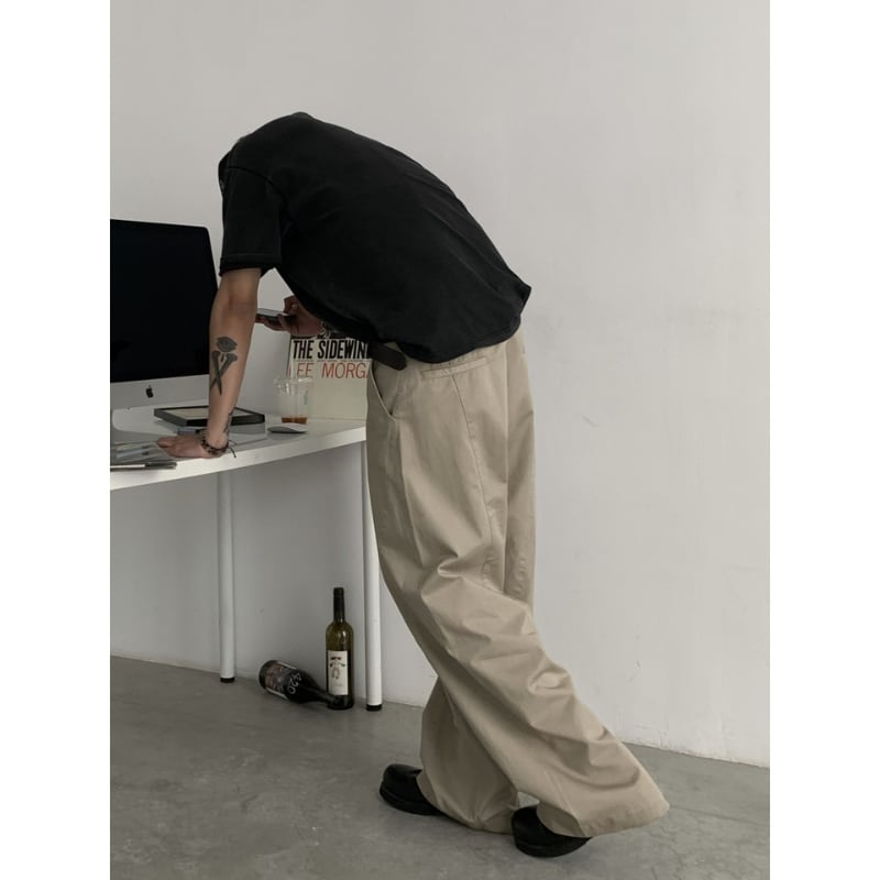 コンパクトツイル ワイドストレートパンツ B609