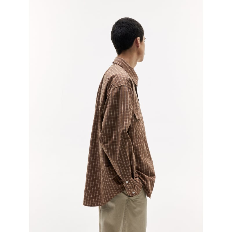 モカチェック ダブルポケット 長袖シャツ B521
