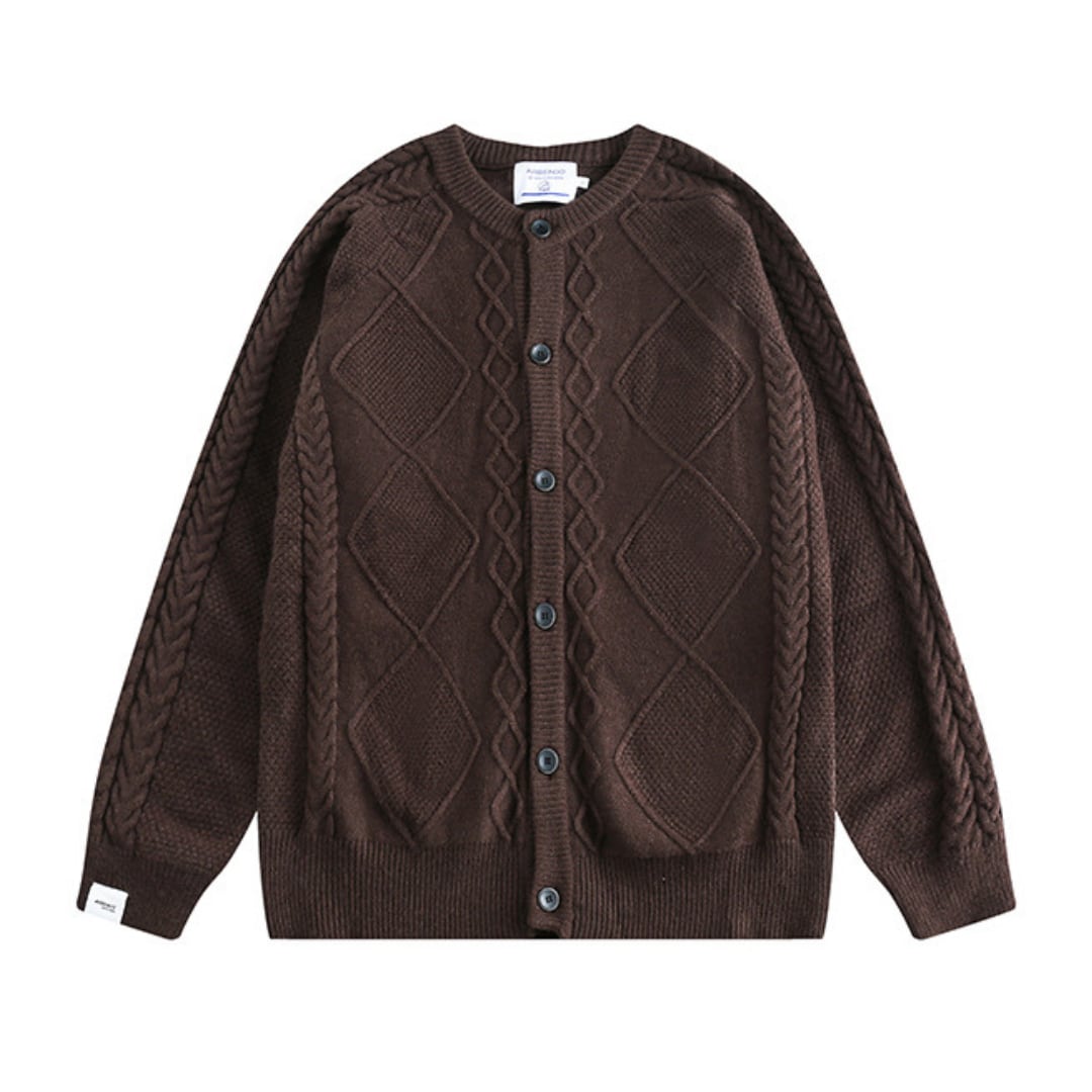 Cable knit crew cardigan B921