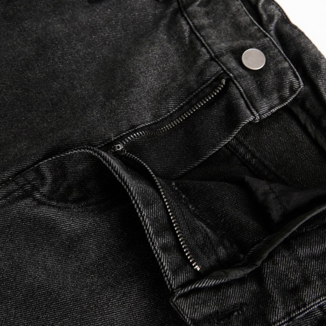 ブラックデニム ワイドストレートパンツ B622