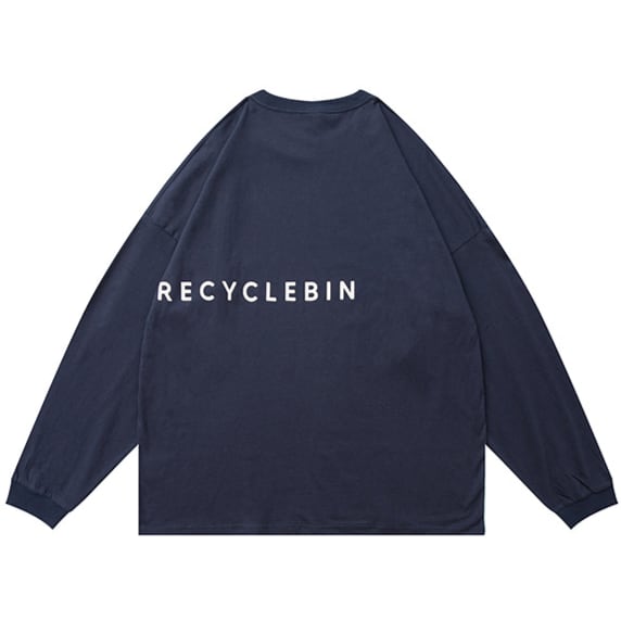 両面ロゴプリント コットン長袖Tシャツ B526