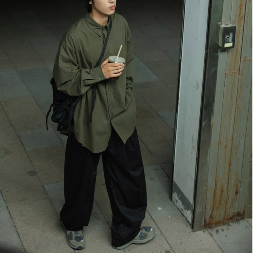 Oversized button-down long sleeve shirt A046