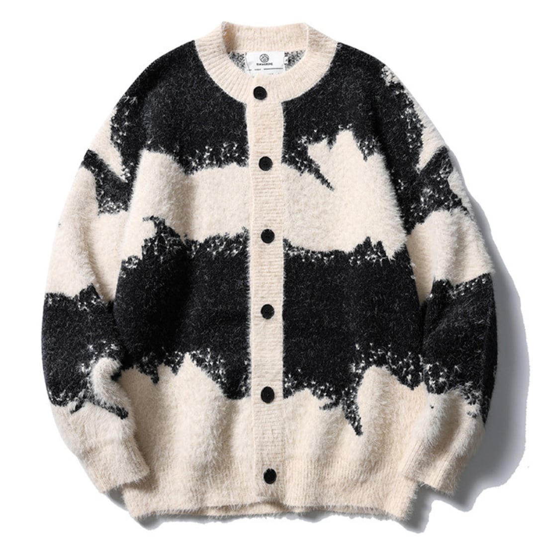 Shaggy knit paint-like cardigan C034