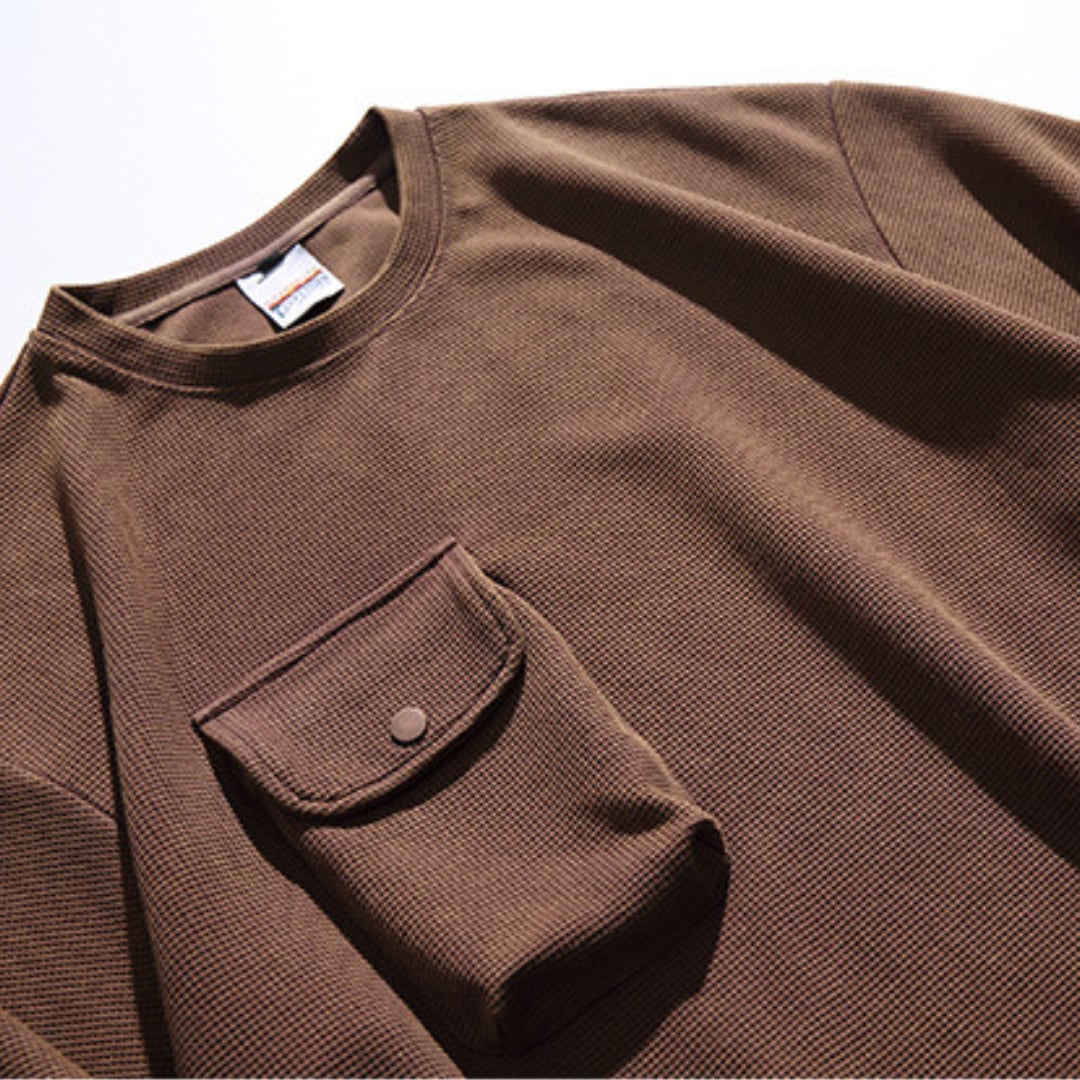 アシンメトリーポケット ワッフルTシャツ B799