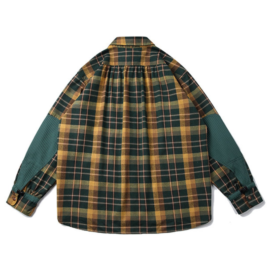 レトロチェック エルボーパッチ 長袖シャツ B649