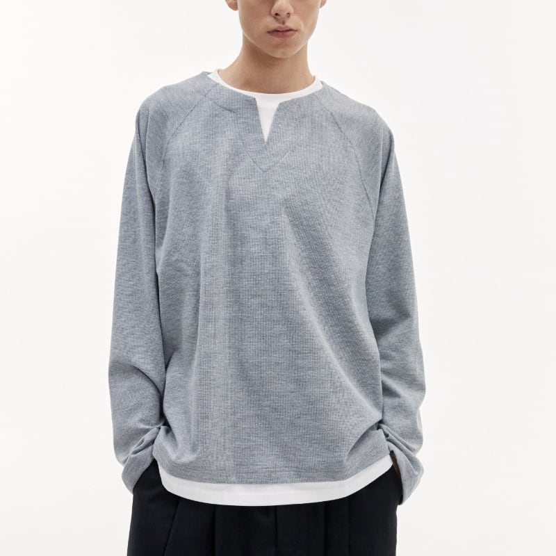 ワッフル ヘンリーネック 長袖Tシャツ B515