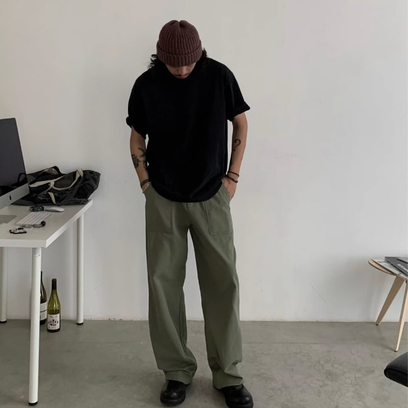 ウォッシュド ストレートブッシュパンツ B607