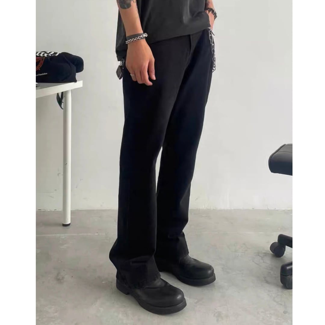 Black denim slim semi-flare pants C263