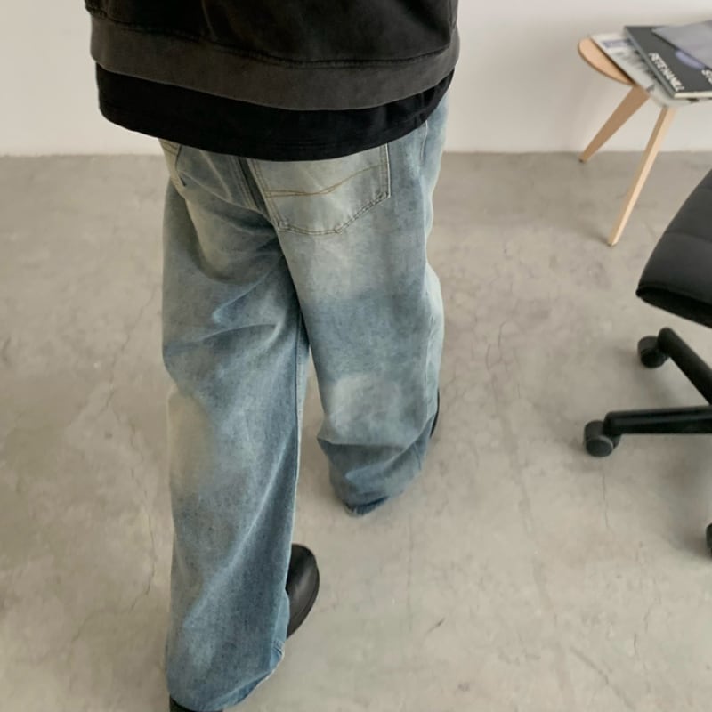 Washed vintage wide denim pants B601