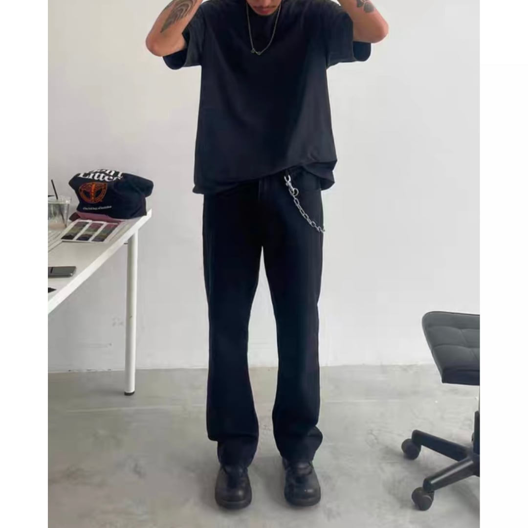 Black denim slim semi-flare pants C263