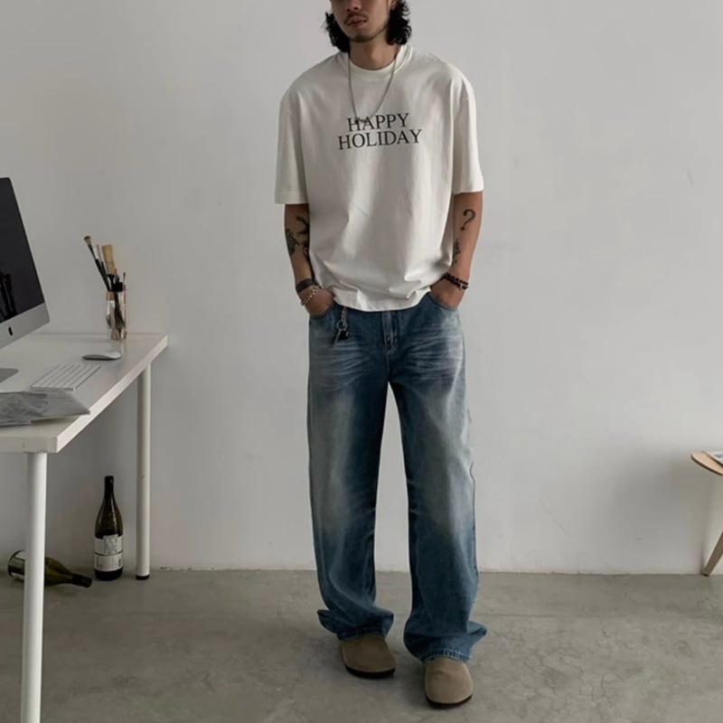 ウォッシュド ストレートデニムパンツ B603