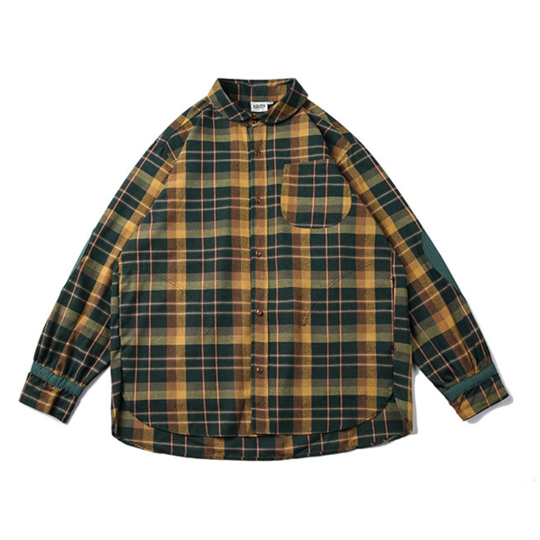 レトロチェック エルボーパッチ 長袖シャツ B649