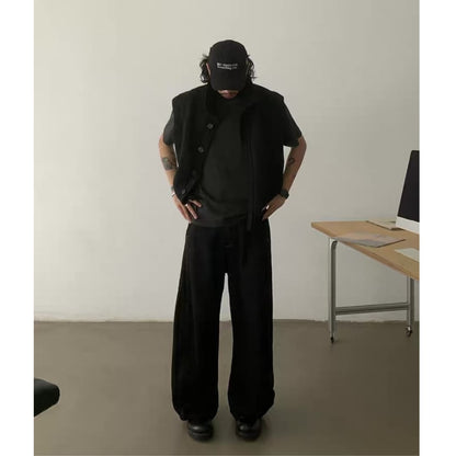 ブラックデニム　ツイストワイド　パンツ　C262