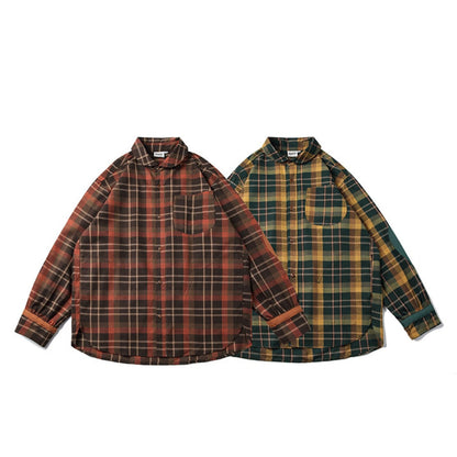 レトロチェック　エルボーパッチ　長袖シャツ　B649