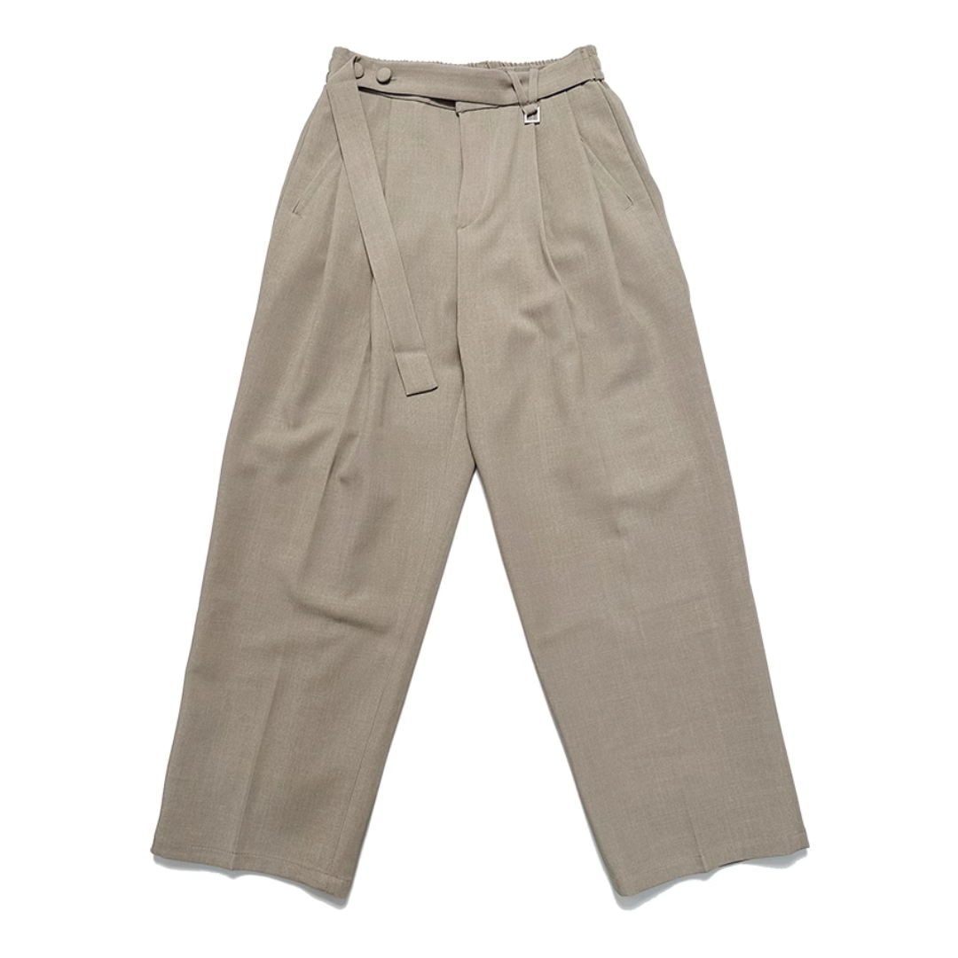 ポリエステル　ベルテッド　ワイドタックパンツ　N298