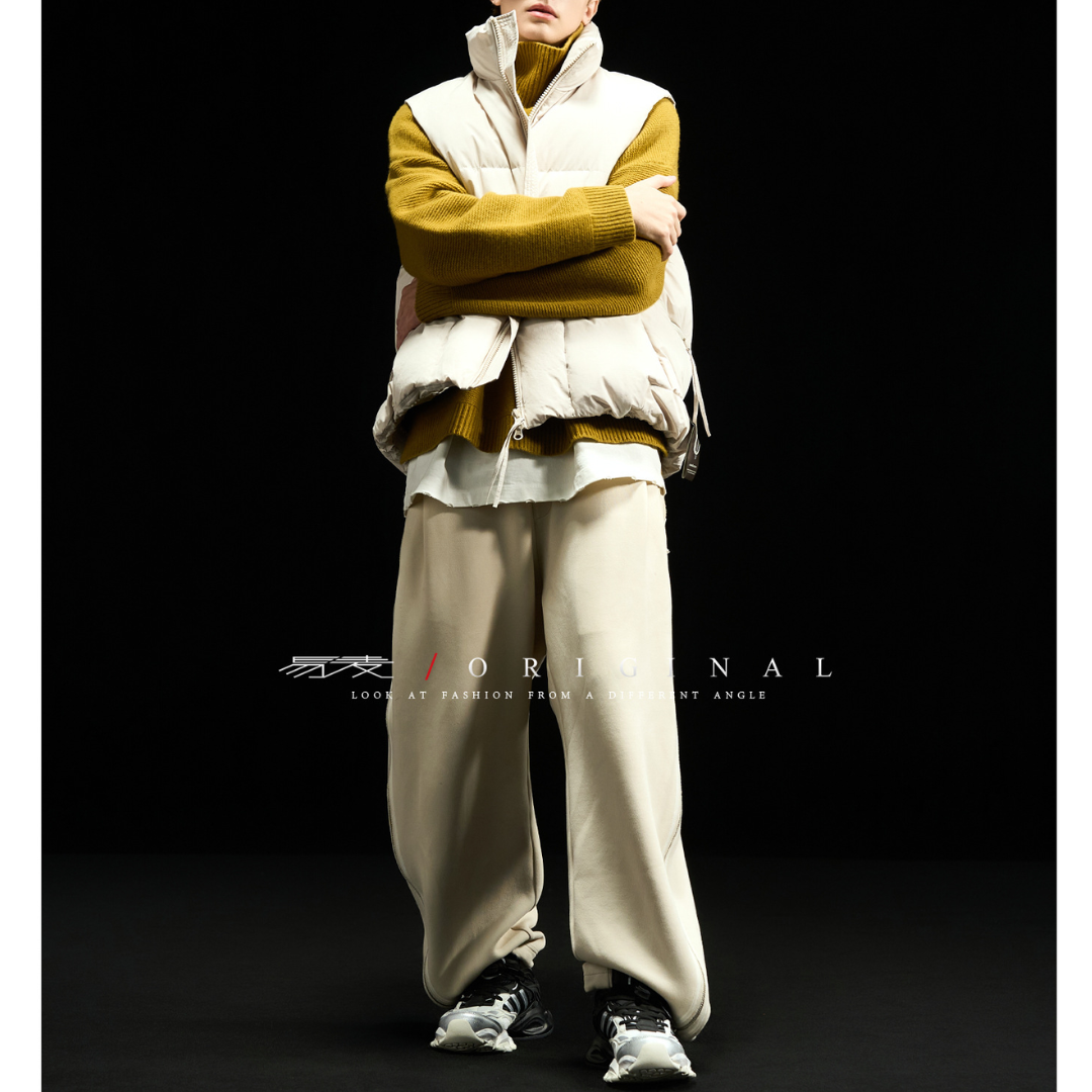 [YMORIGINAL] White Duck Down Double Zip Stand Vest N842