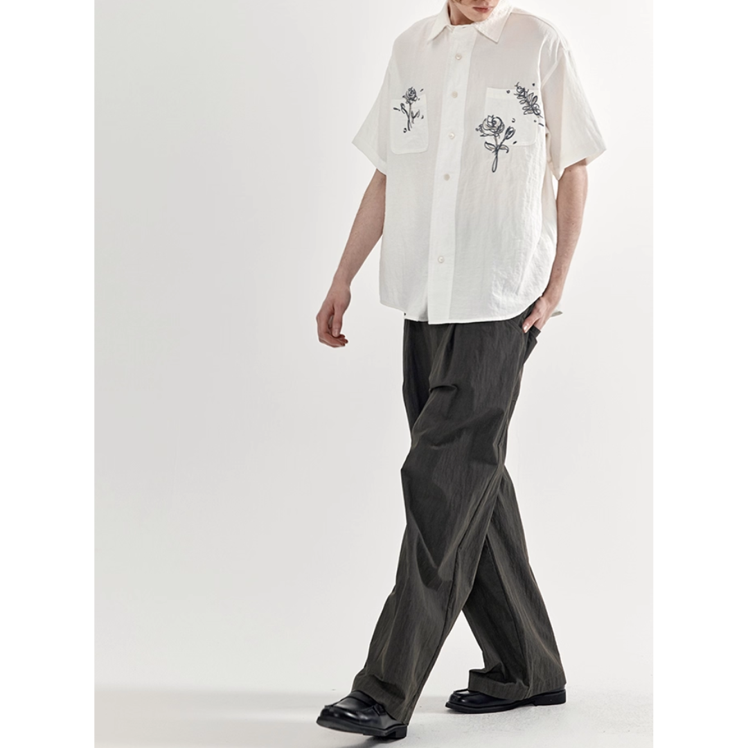 コットンナイロン  タックワイド　ストレートパンツ N733