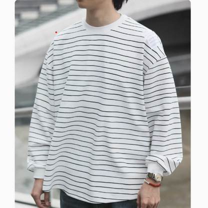 ラウンドヘム　ラベル付き　ボーダー　ロングスリーブTシャツ　N295