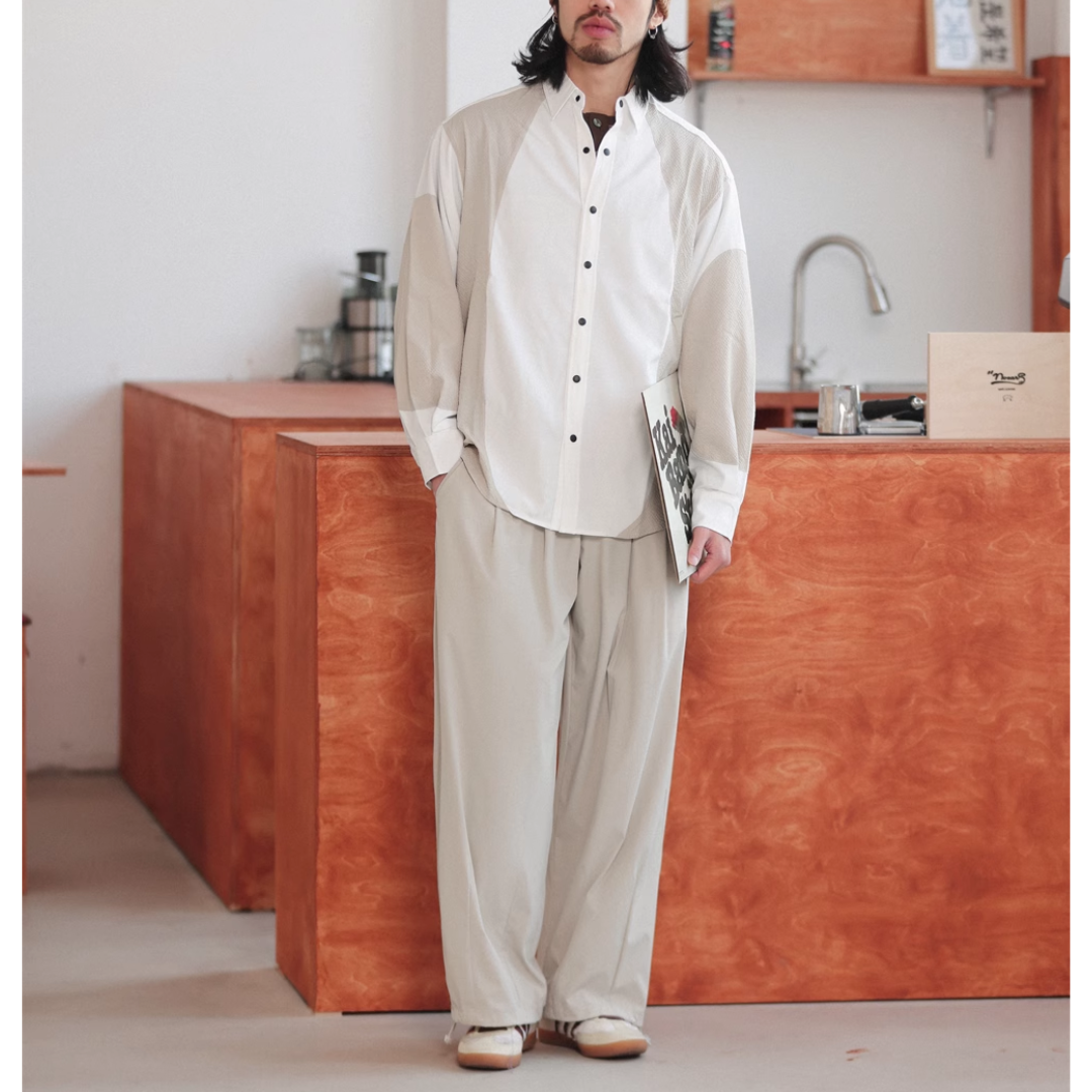ストレッチナイロン　ドローストリング　タックワイドパンツ　N270
