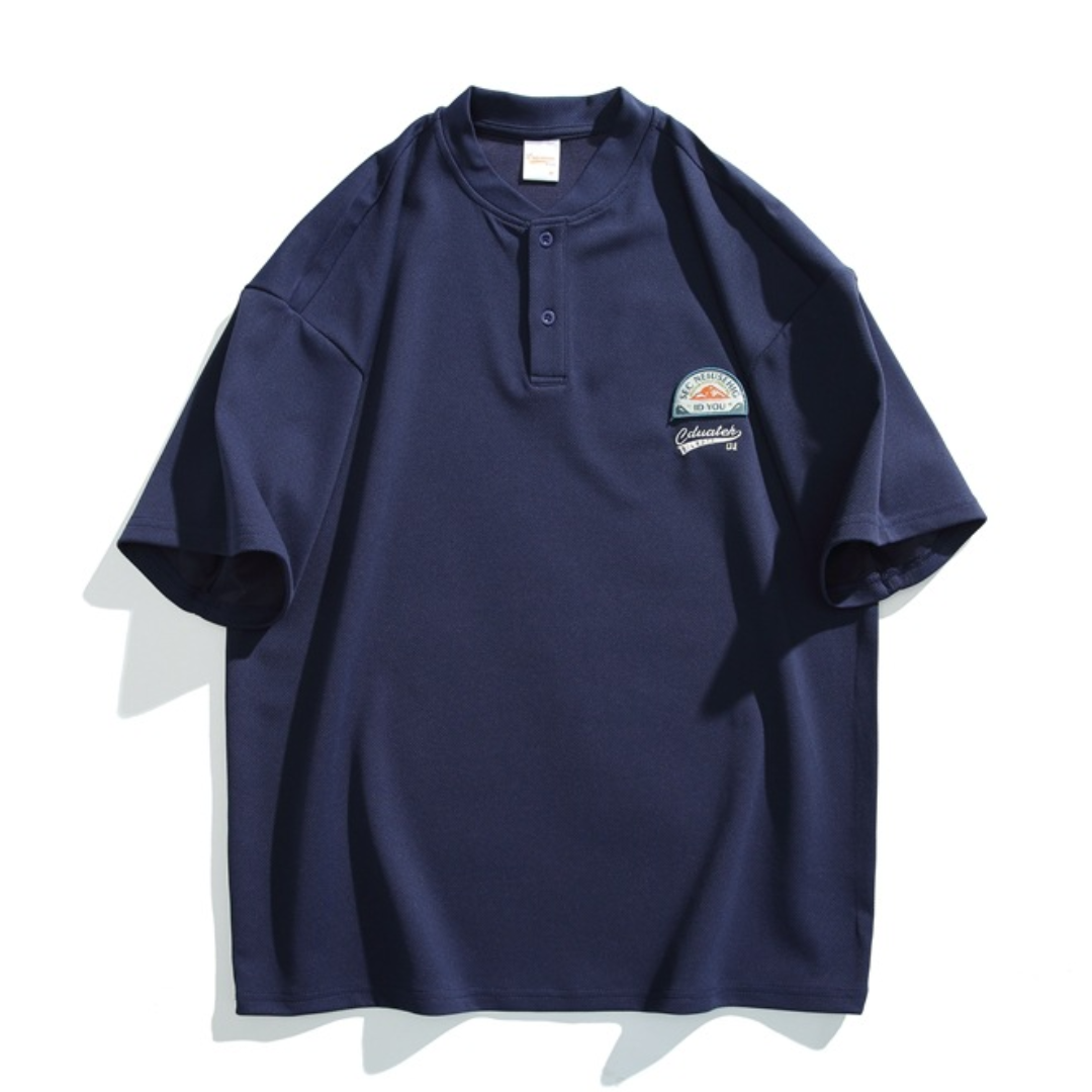 ワッペン＆エンブロイダリー　ヘンリーネック　Tシャツ　N444