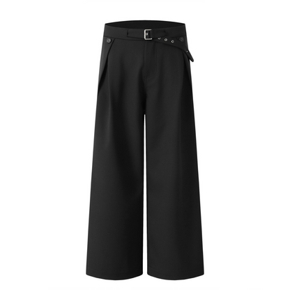ストレッチポリ ベルテッド 変形タック ワイドパンツ N678