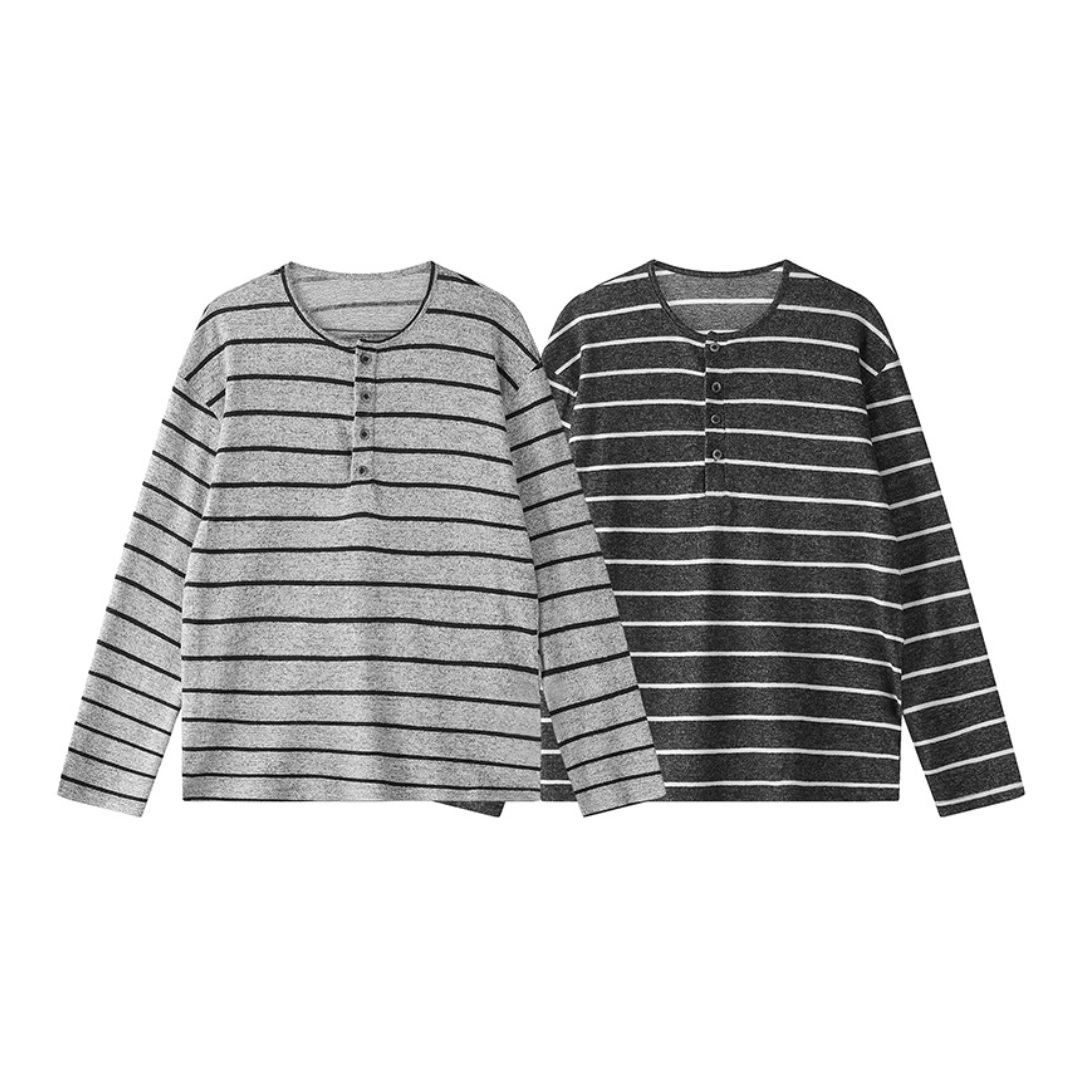 ナローボーダー　ヘンリーネック　長袖Tシャツ　N1653