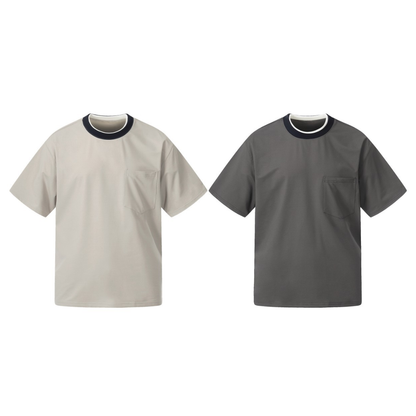 フェイクレイヤードネック　ストレッチ　半袖Tシャツ　N1598