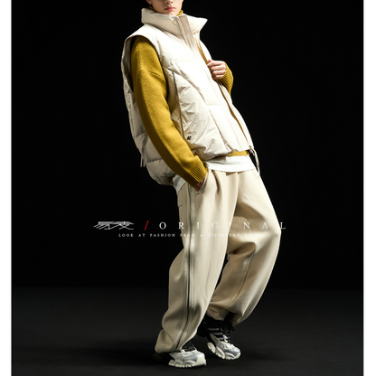 [YMORIGINAL] White Duck Down Double Zip Stand Vest N842