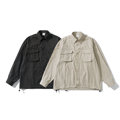 ダブルフラップ　ドローコードヘム　チェックシャツ　N1247