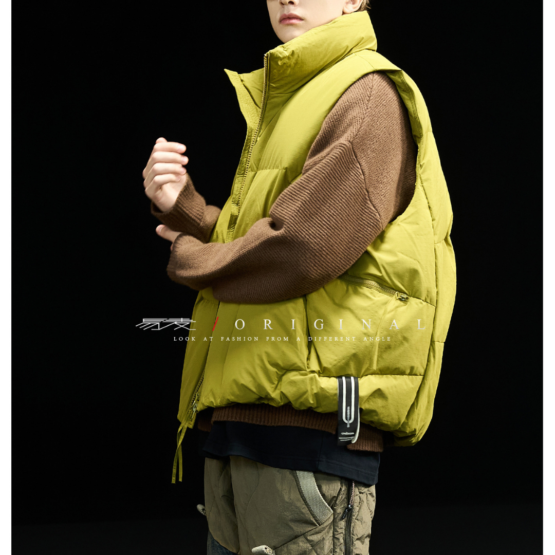 【Y.M.ORIGINAL】ホワイトダックダウン　ZIPスタンドカラー　ベスト　N871