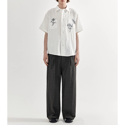 コットンナイロン  タックワイド　ストレートパンツ N733