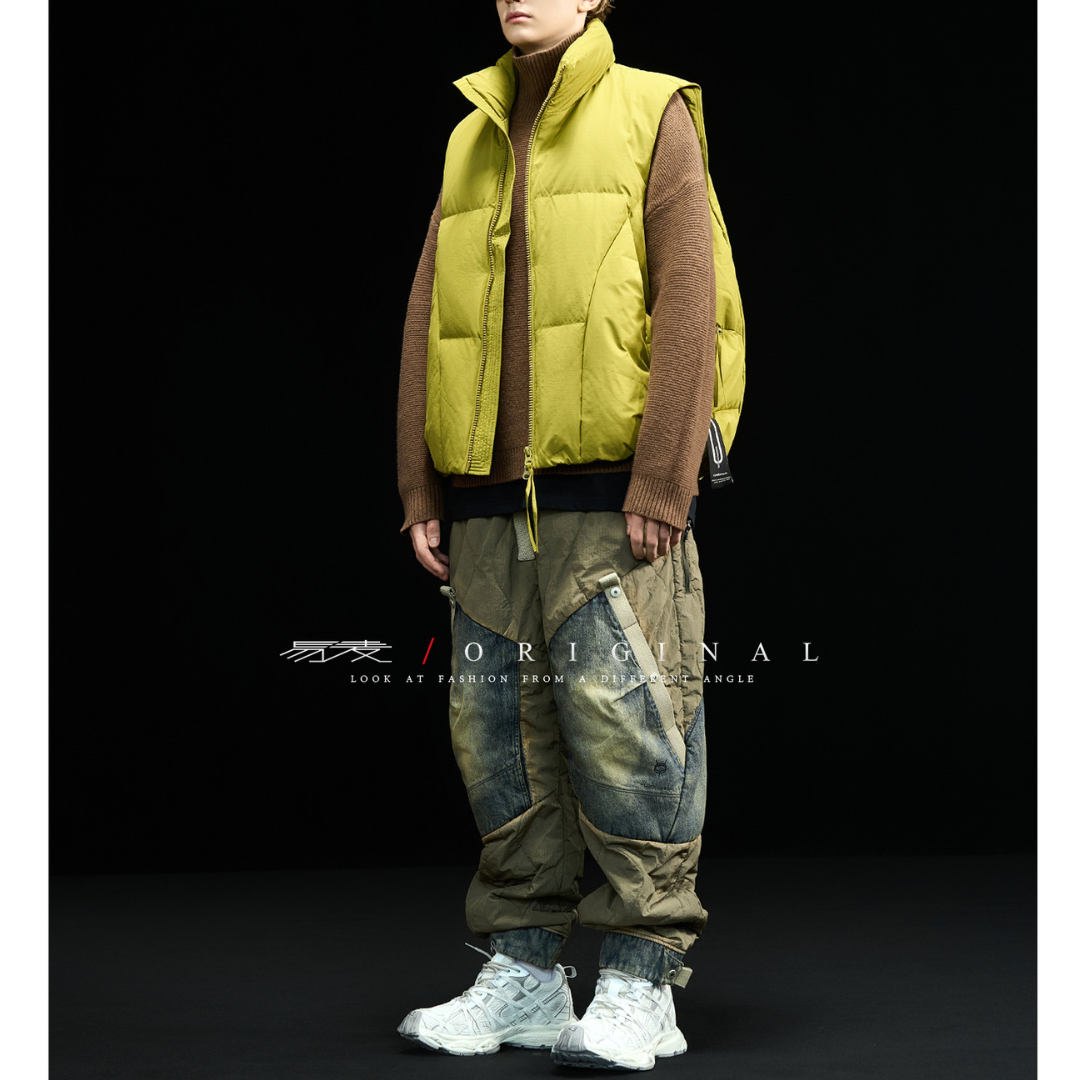 [YMORIGINAL] White Duck Down Double Zip Stand Vest N842