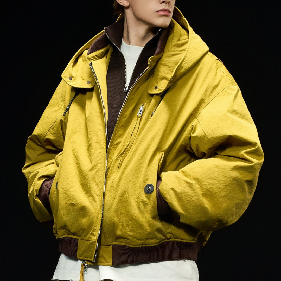 [YMORIGINAL] White Duck Down Detachable Hood/Ribbed Jacket N844