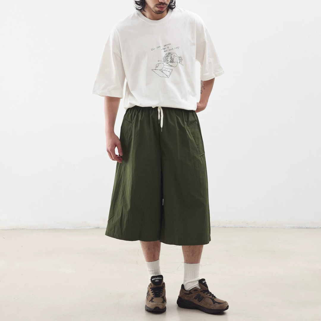 ワッシャーナイロン　ワイド　ハーフパンツ　N1478
