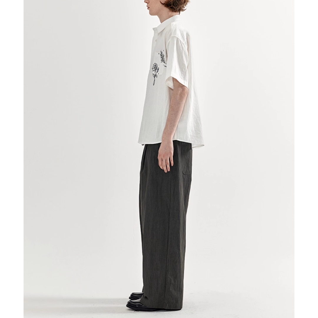 コットンナイロン  タックワイド　ストレートパンツ N733