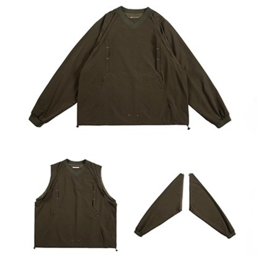 2-Way Sleeve Stretch Nylon Pullover N664 Army green