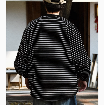 ラウンドヘム　ラベル付き　ボーダー　ロングスリーブTシャツ　N295
