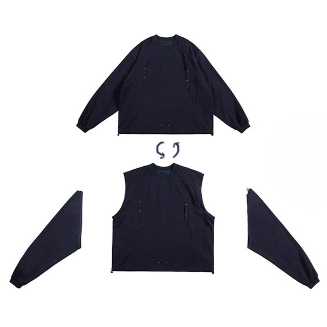 2-Way Sleeve Stretch Nylon Pullover N664 navy blue