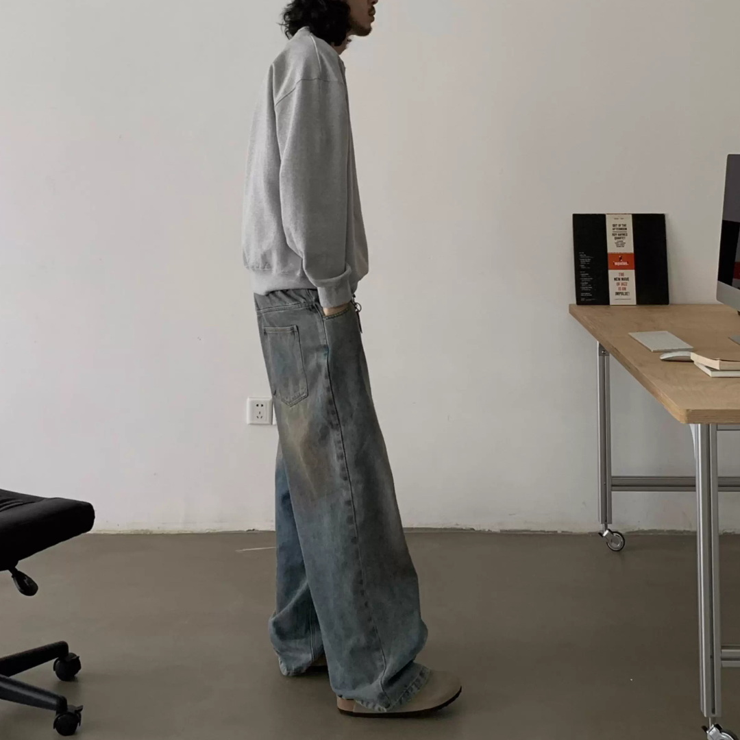 ダメージネック　ハーフジップ　スウェットシャツ　N661