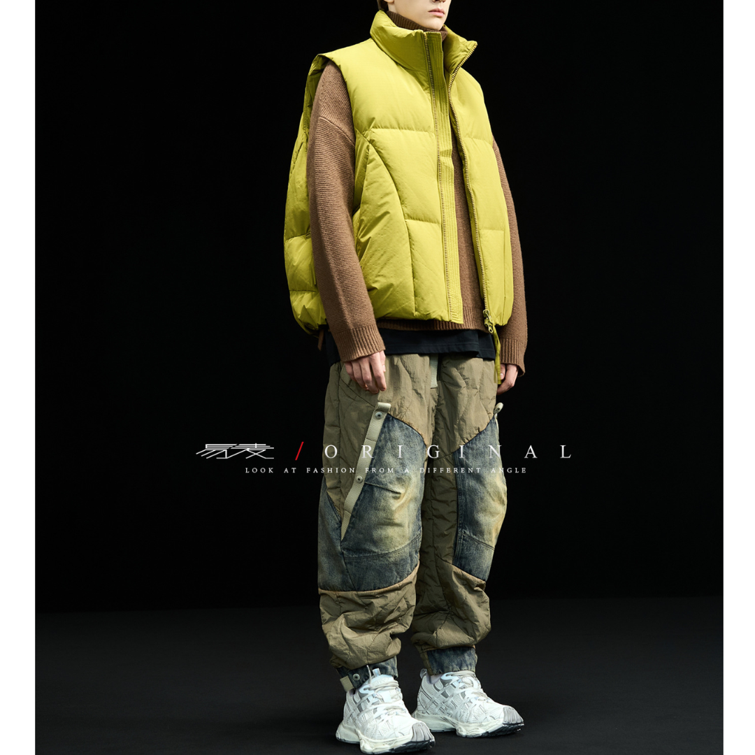 [YMORIGINAL] White Duck Down Double Zip Stand Vest N842