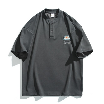 ワッペン＆エンブロイダリー　ヘンリーネック　Tシャツ　N444