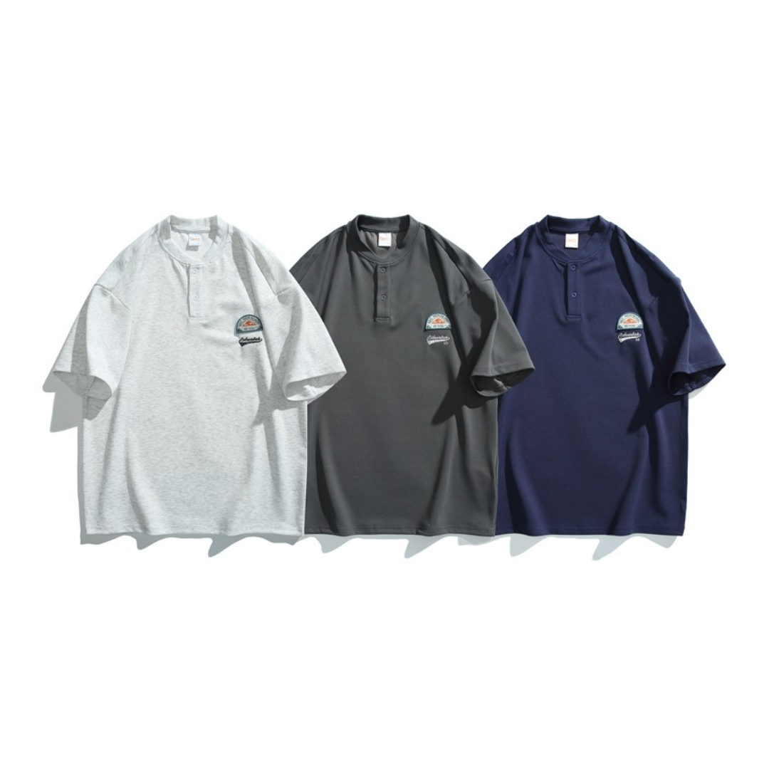 ワッペン＆エンブロイダリー　ヘンリーネック　Tシャツ　N444