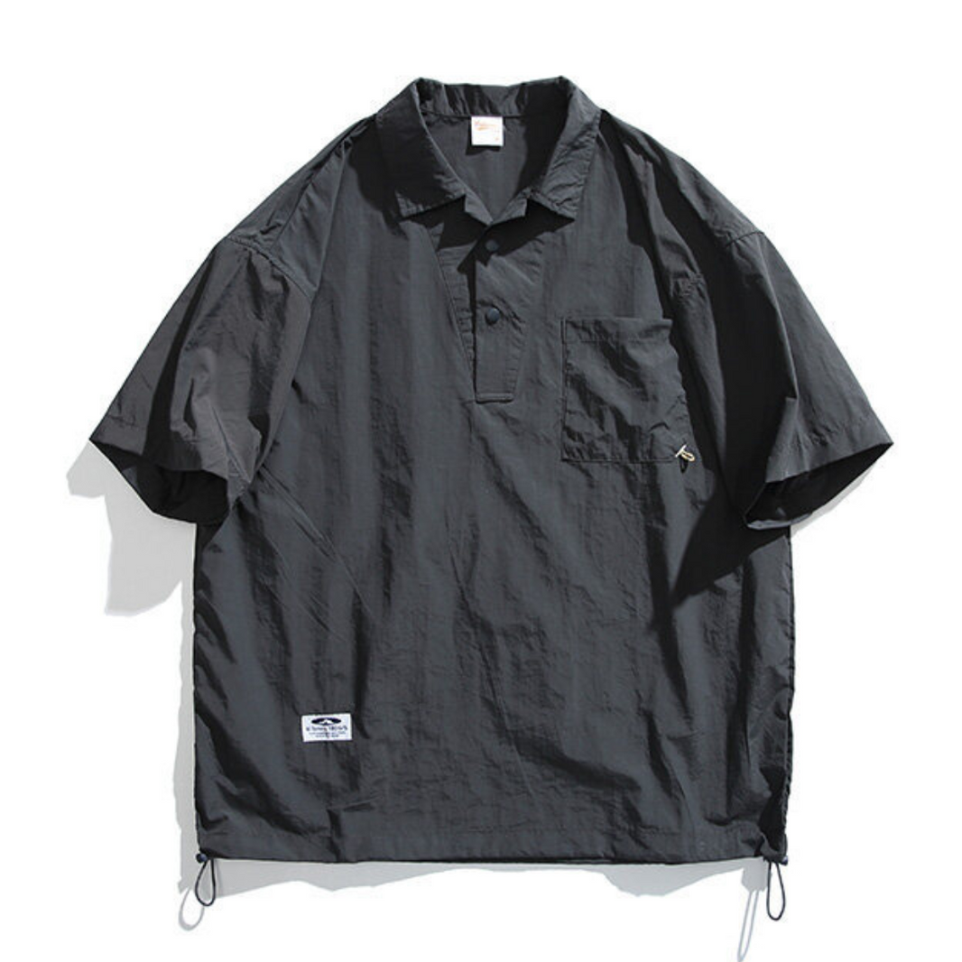 Nylon snap button polo shirt N374 dark gray