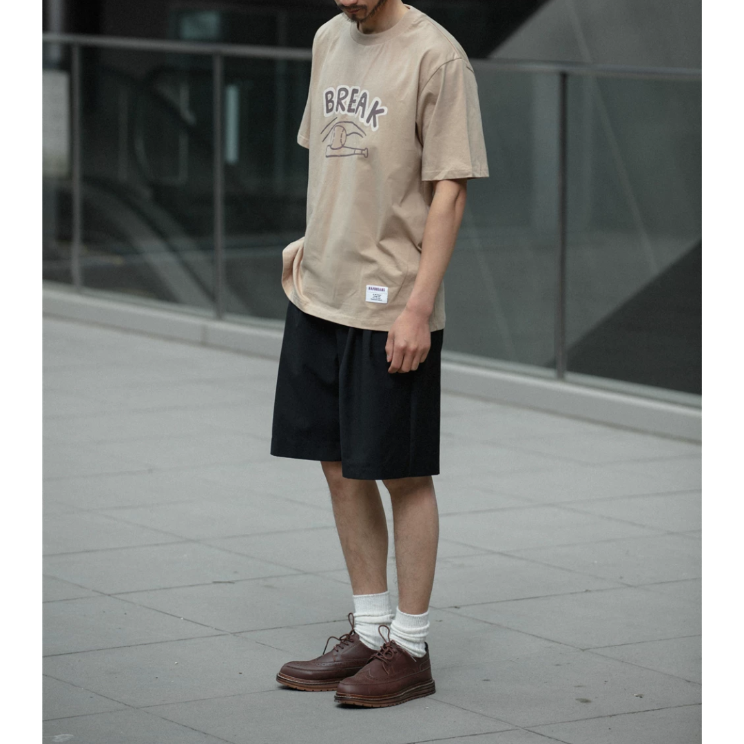 フロントタック　ワイドストレート　ショートパンツ　N1475