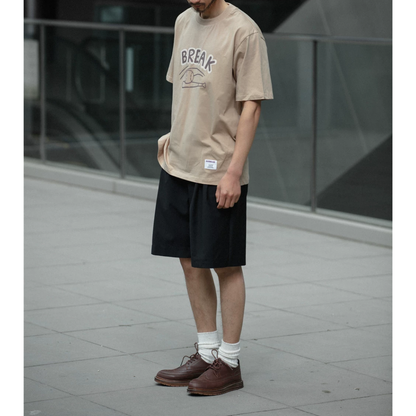 フロントタック　ワイドストレート　ショートパンツ　N1475