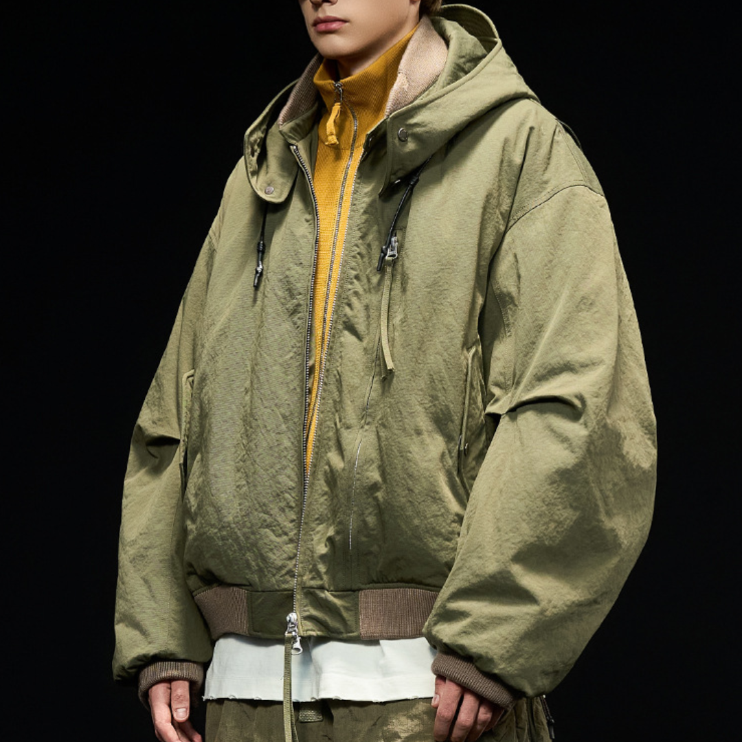 [YMORIGINAL] White Duck Down Detachable Hood/Ribbed Jacket N844