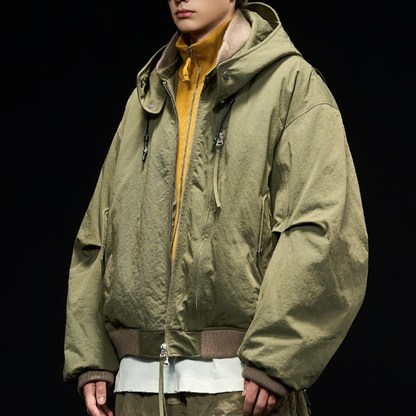 [YMORIGINAL] White Duck Down Detachable Hood/Ribbed Jacket N844