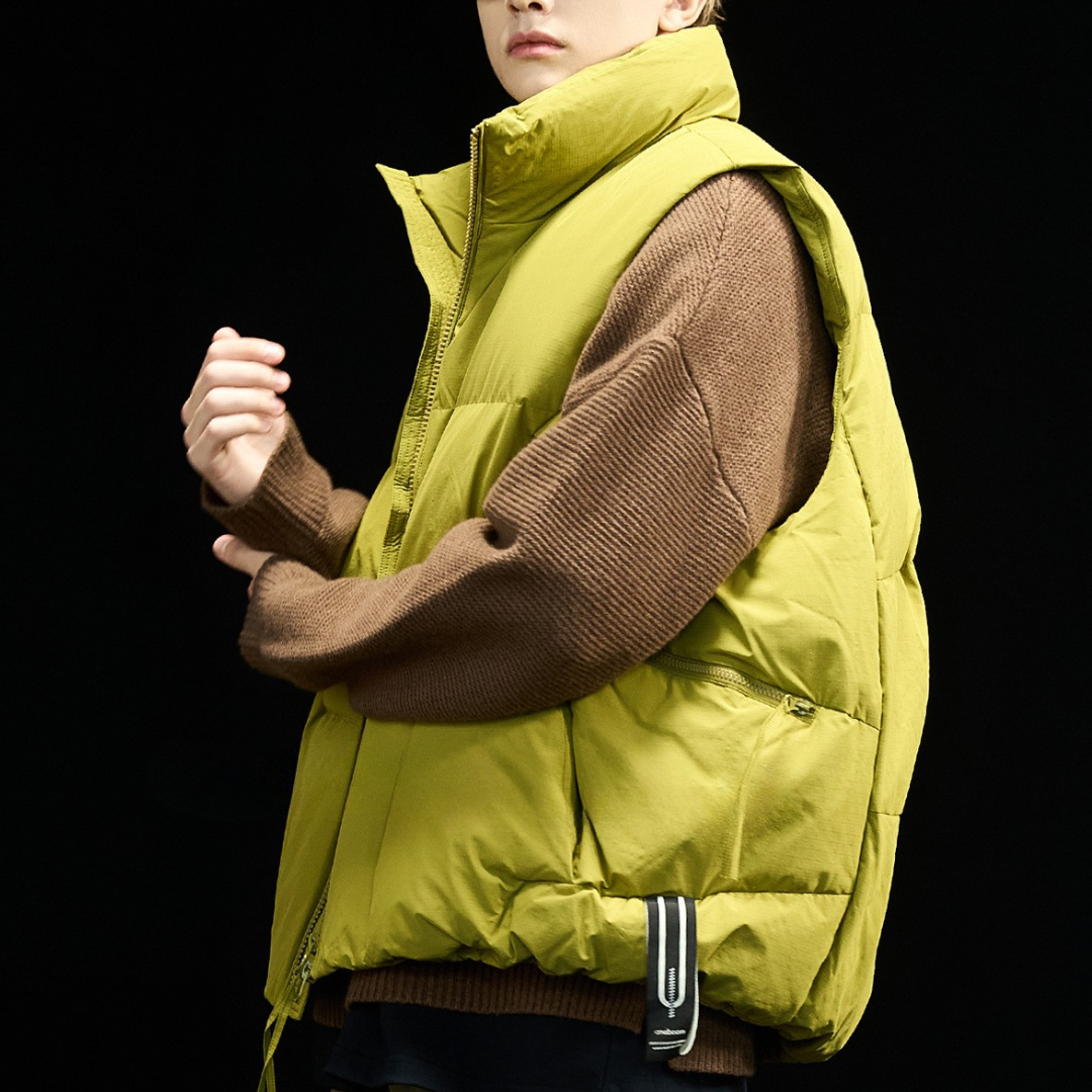 [YMORIGINAL] White Duck Down Double Zip Stand Vest N842