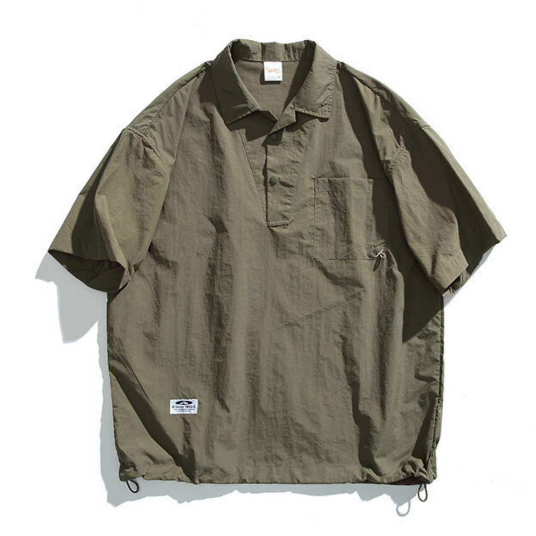Nylon snap button polo shirt N374 グリーン