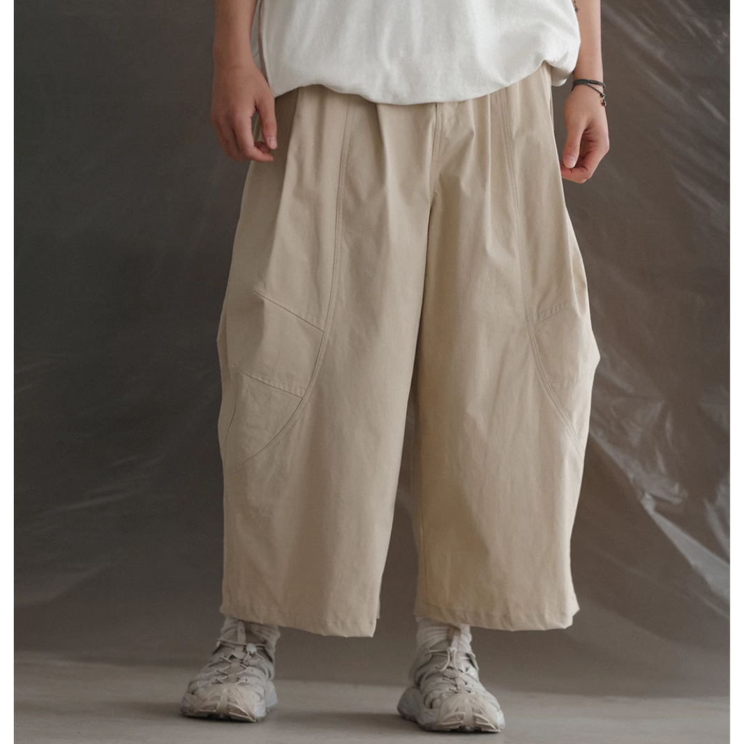Multi-pattern wide straight cropped pants N261 ライトカーキ
